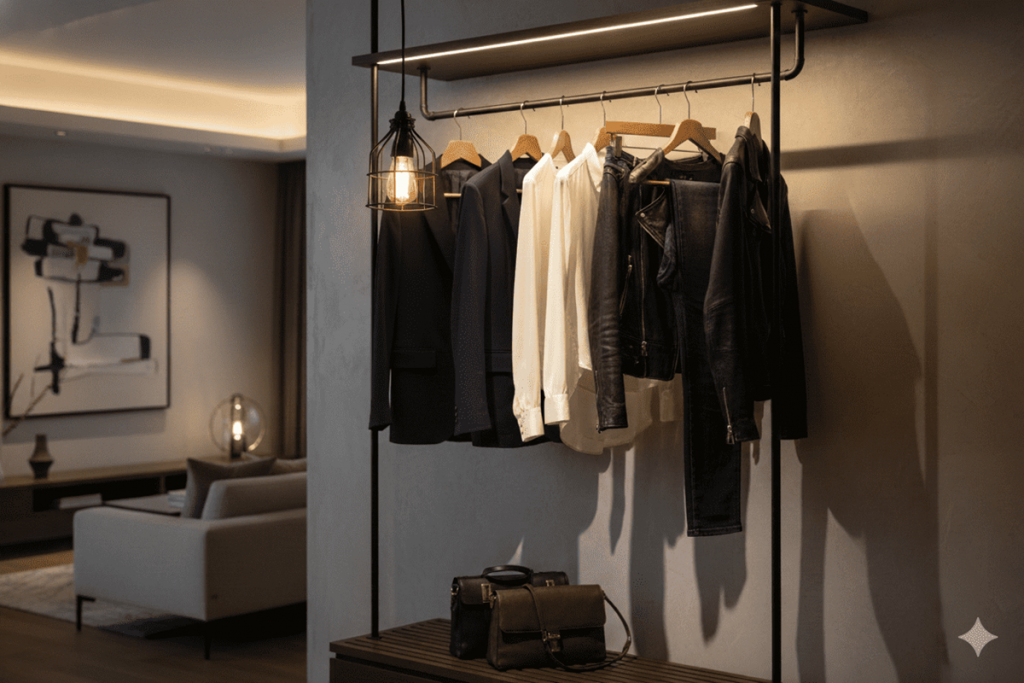 ハンガーラック収納＋間接照明