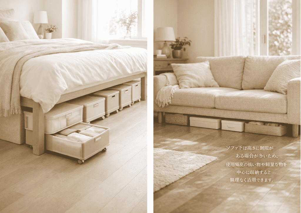 マンションの収納が足りないなら：ベッド下・ソファ下を使う