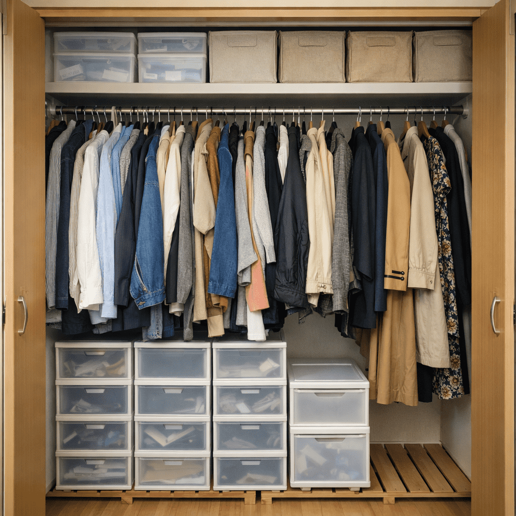 クローゼットのデッドスペースを活用した収納